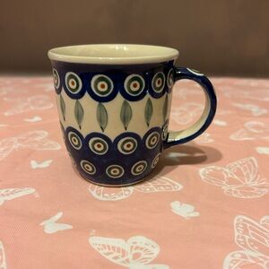 Polish Stoneware Peacock pattern mug